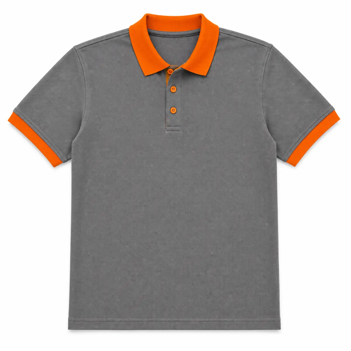Polo gris con cuello y acabados naranjas