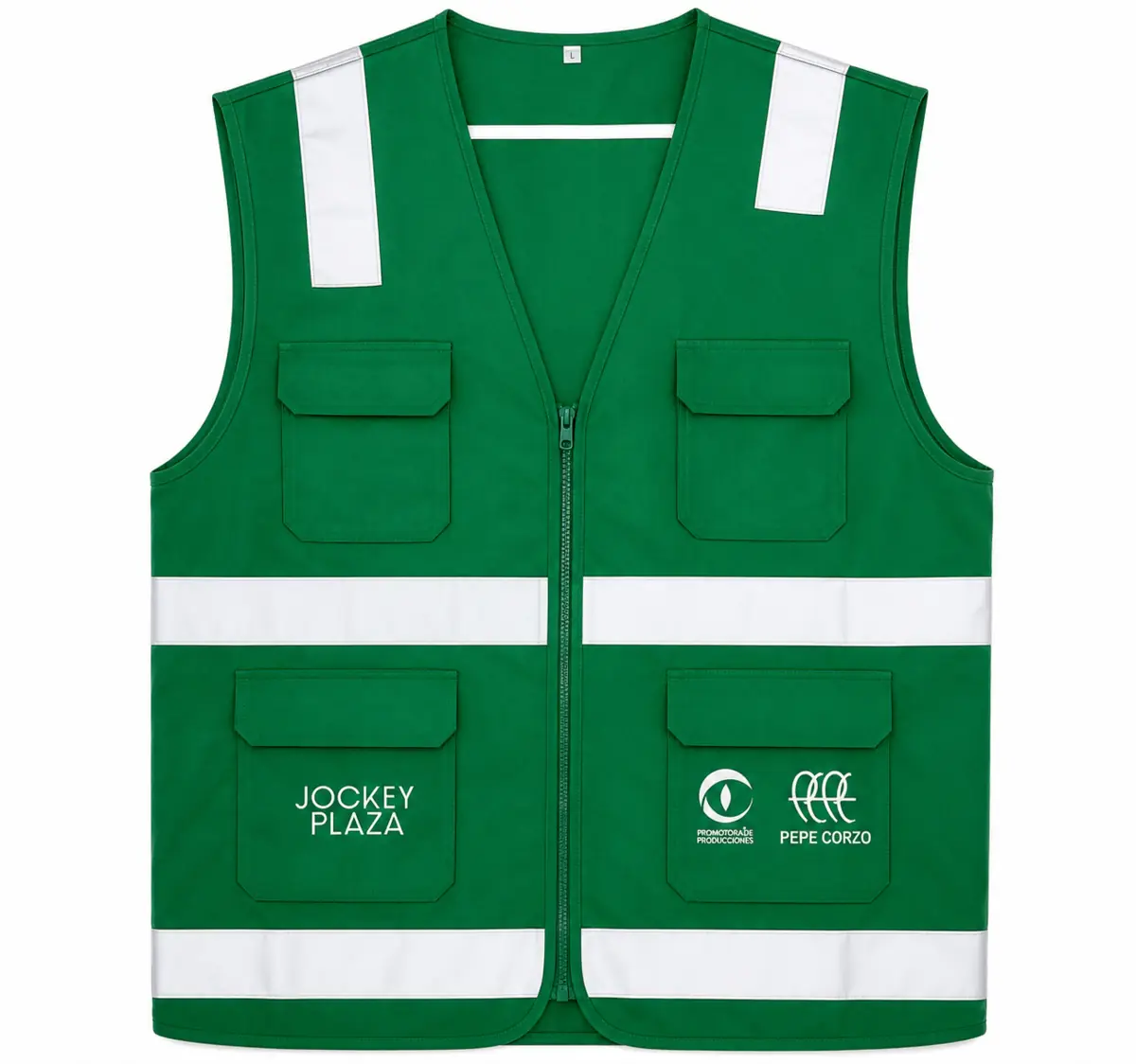 Chaleco verde corporativo personalizado para Jockey Plaza