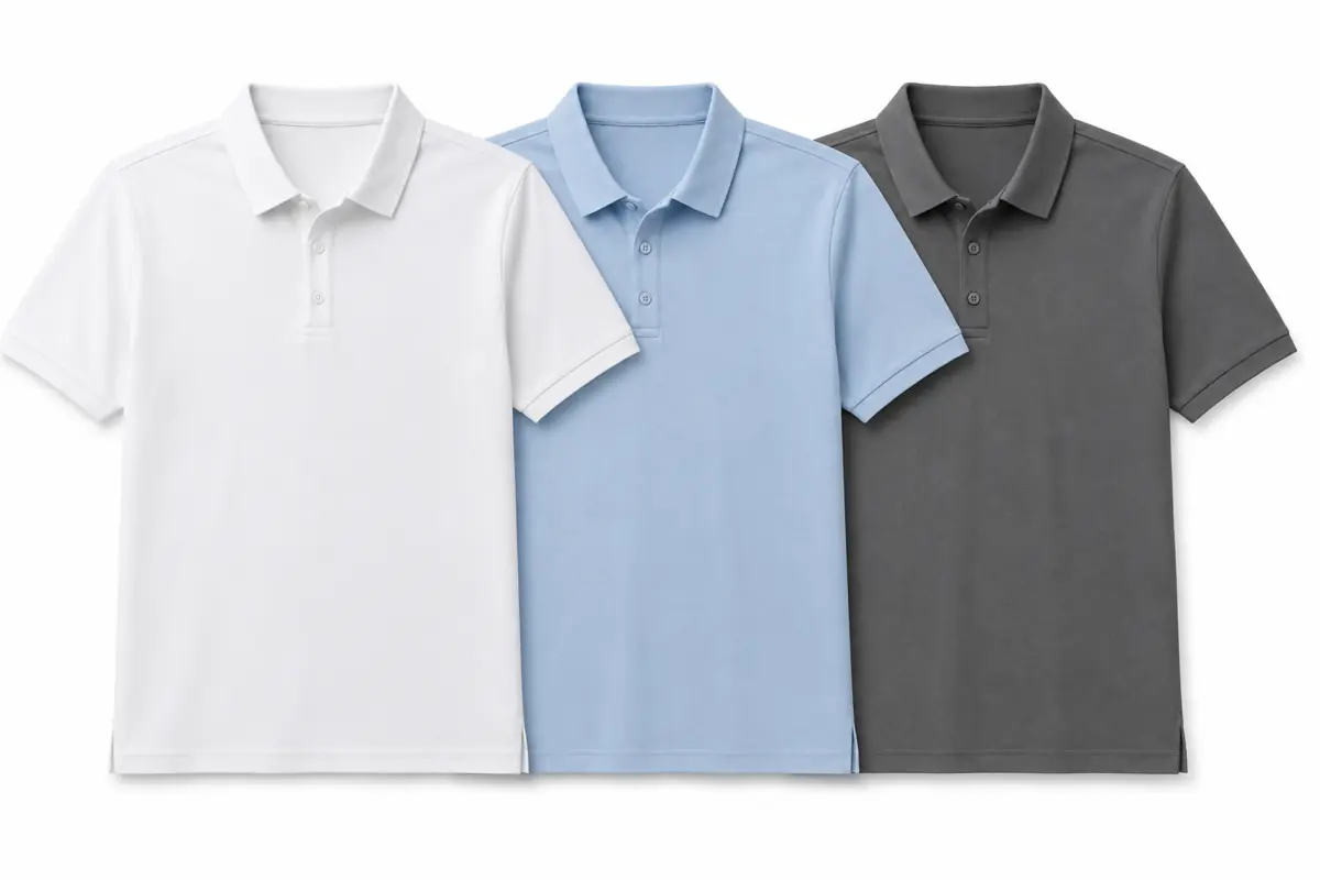 Polos corporativos en blanco, celeste y gris