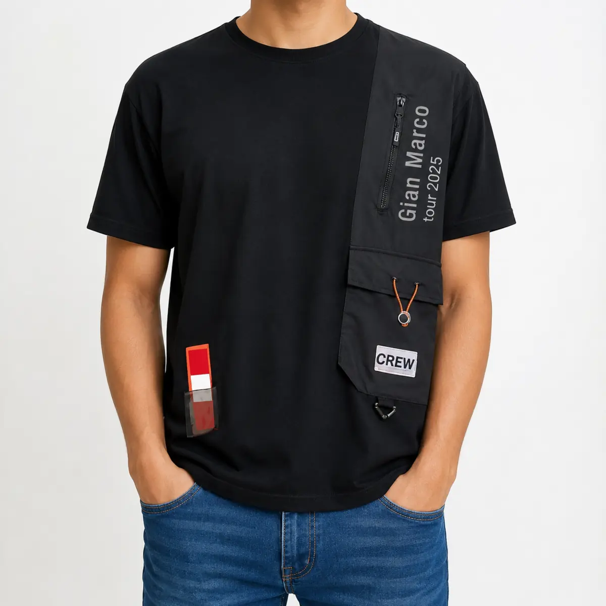 Camiseta negra e identificación para crew de Gian Marco