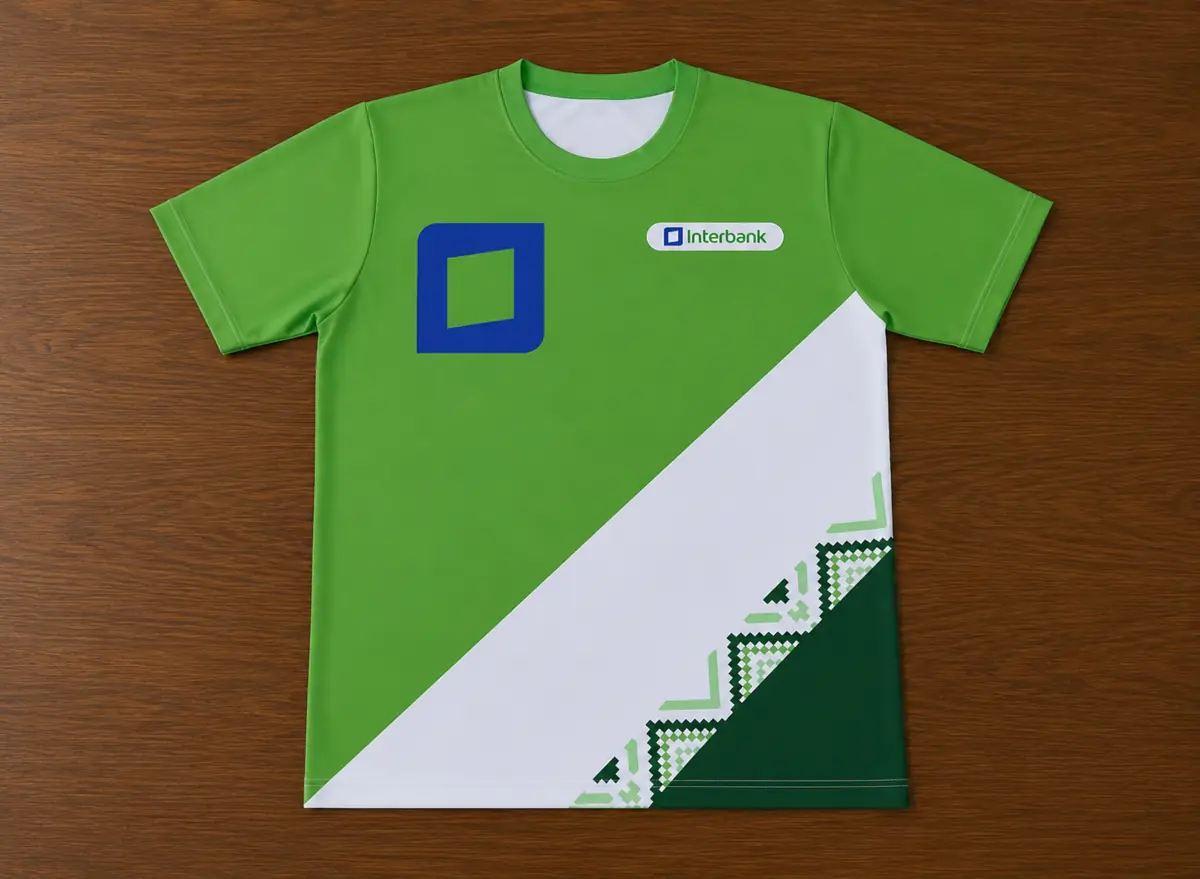 Camiseta corporativa verde de Interbank, vista frontal