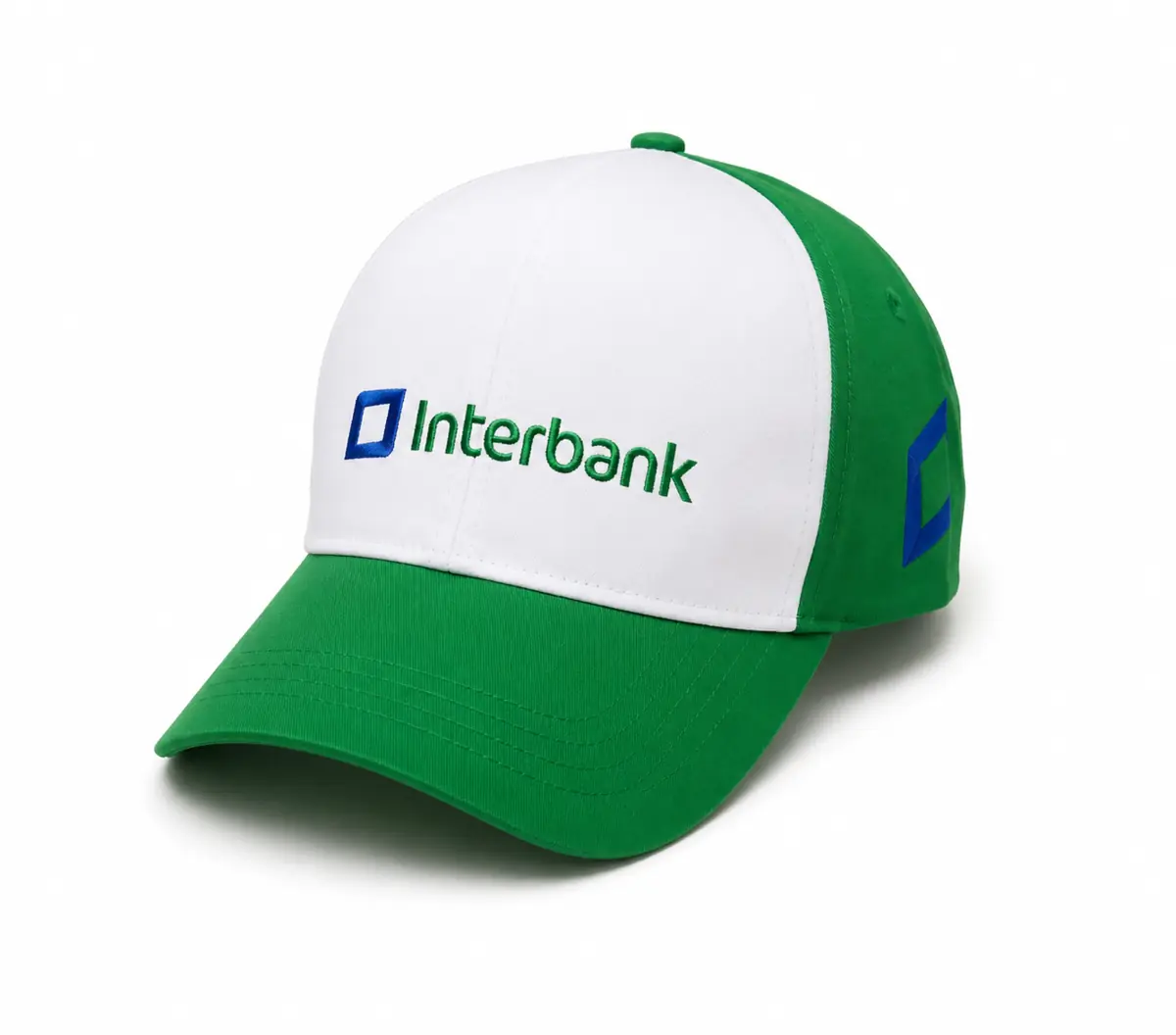 Gorra verde y blanca personalizada de Interbank