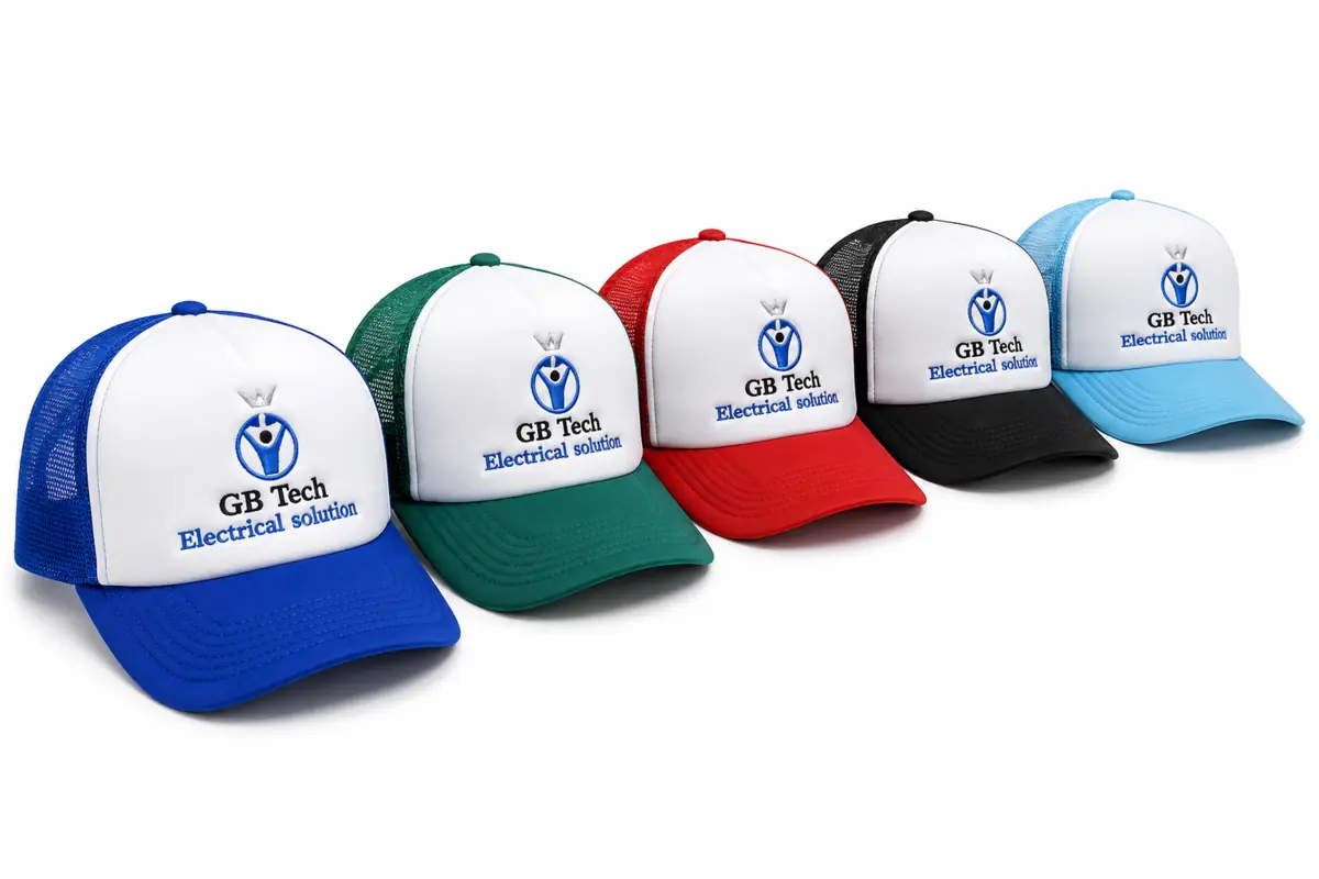 Gorras corporativas de GB Tech en varios colores