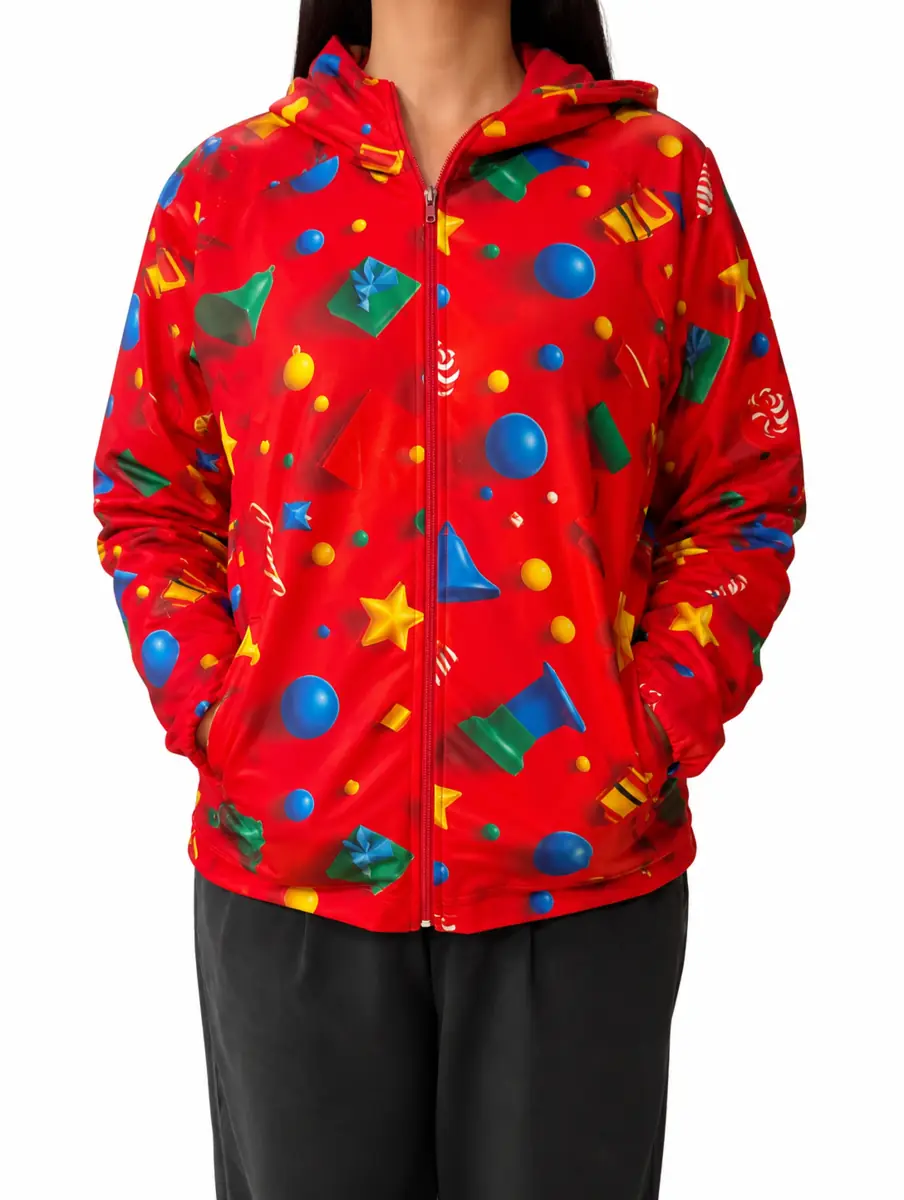 Casaca roja con estampado integral para activación artística
